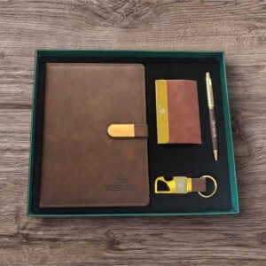 Premium 4-in-1 Corporate Gift Set | Custom Logo Executive Gift Combo (Available in Tan & Dark Brown)