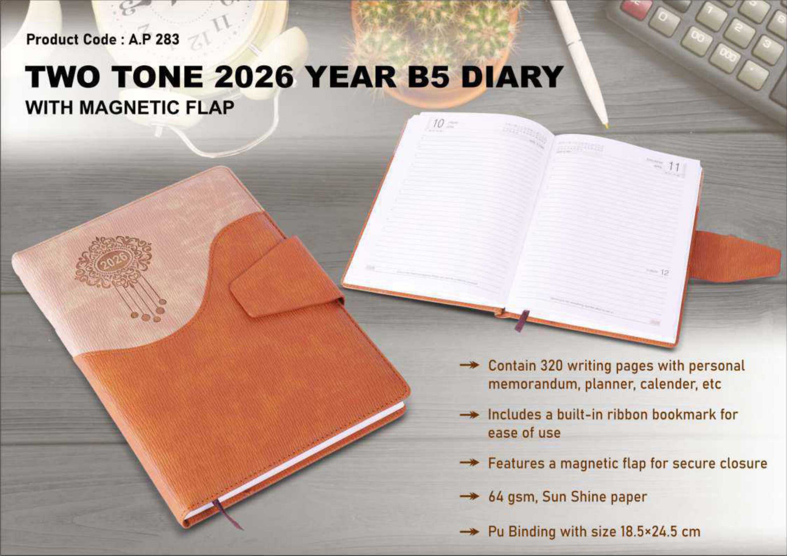 Two Tone 2026 B5 Diary with Magnetic Flap – Custom Branding Executive Planner