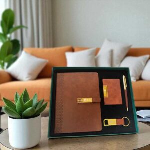 Premium 4-in-1 Corporate Gift Set | Custom Logo Executive Gift Combo (LG Edition – Brown & Gold Finish)