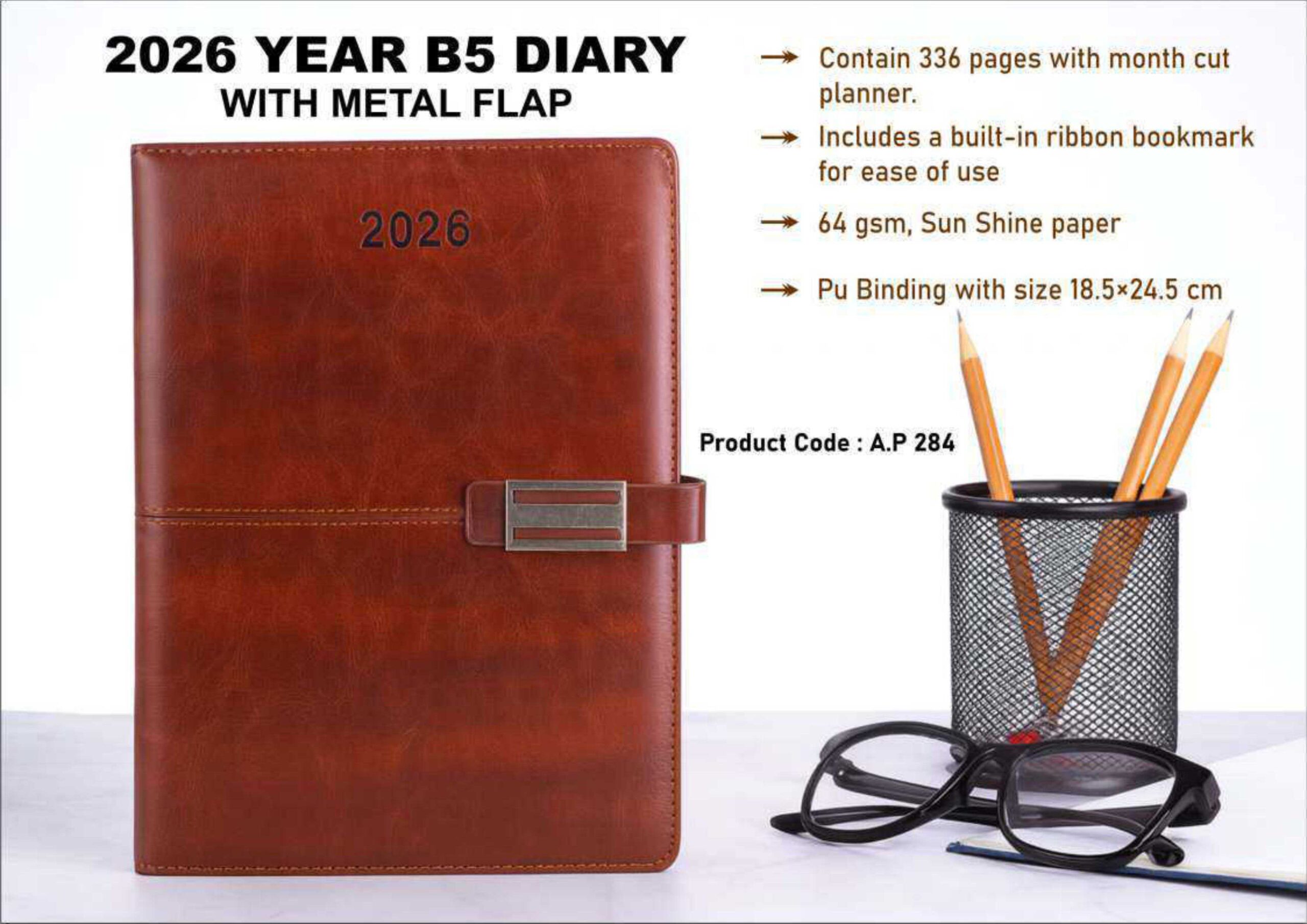 2026 B5 Executive Diary with Metal Flap – Premium Corporate Gift Diary