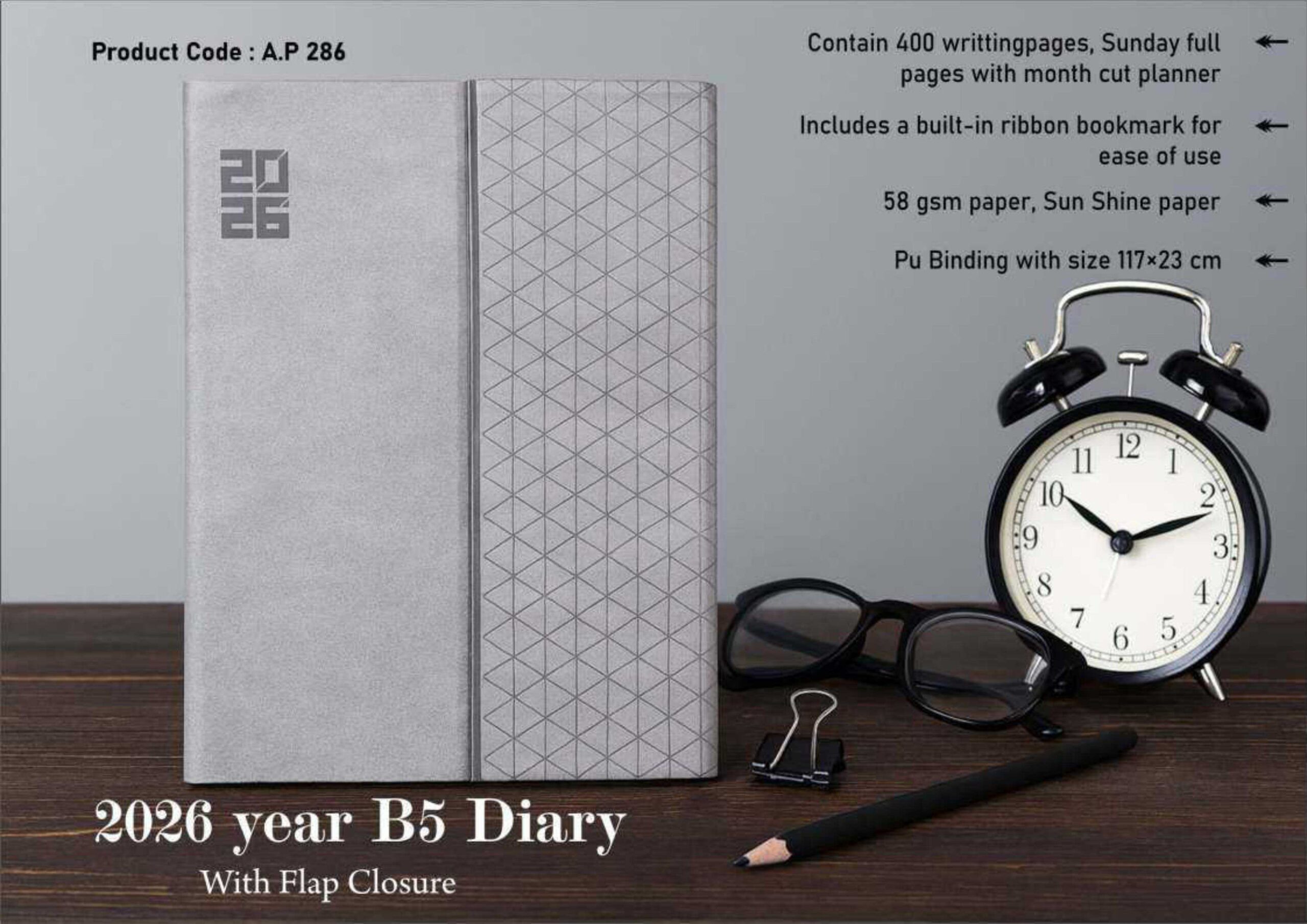 2026 B5 Diary with Flap Closure – Professional PU Bound Executive Planner