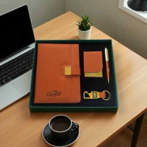 Premium 4-in-1 Corporate Gift Set | Custom Logo Executive Gift Combo (Cargill Edition – Textured Tan Finish)