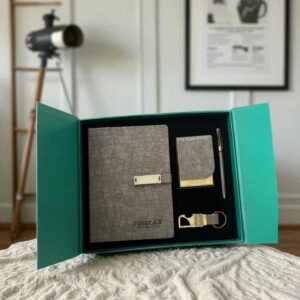 Premium 4-in-1 Corporate Gift Set | Custom Logo Executive Gift Combo (Finecab Edition – Croc-Textured Grey Finish)