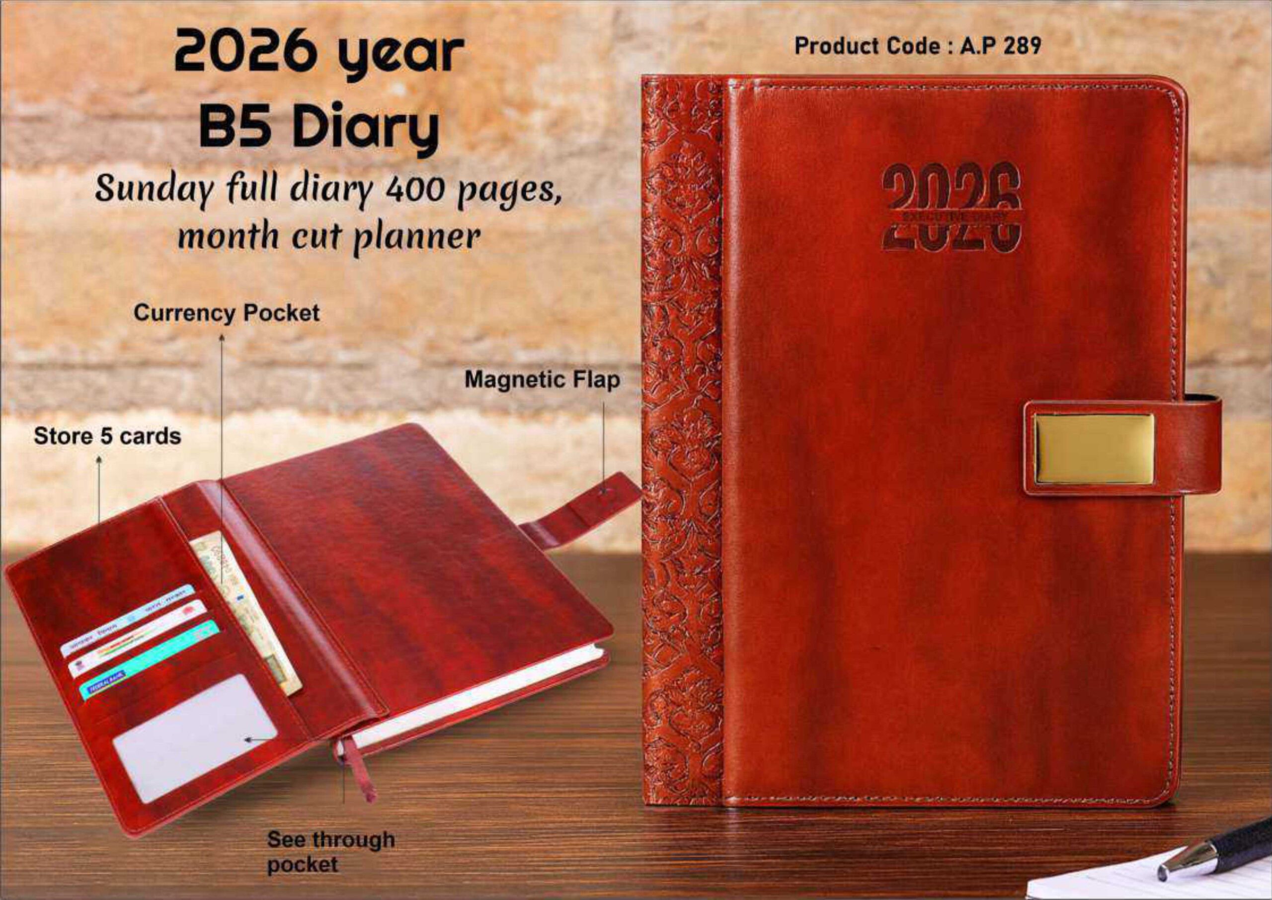 2026 B5 Diary With Magnetic Flap, Card Holder & Currency Pocket | Premium Corporate Diary (A.P 289)