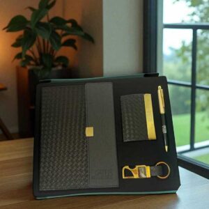 Premium 4-in-1 Corporate Gift Set | Custom Logo Executive Gift Combo (Lotus Edition – Textured Leather Finish, Available in 2 Colours)