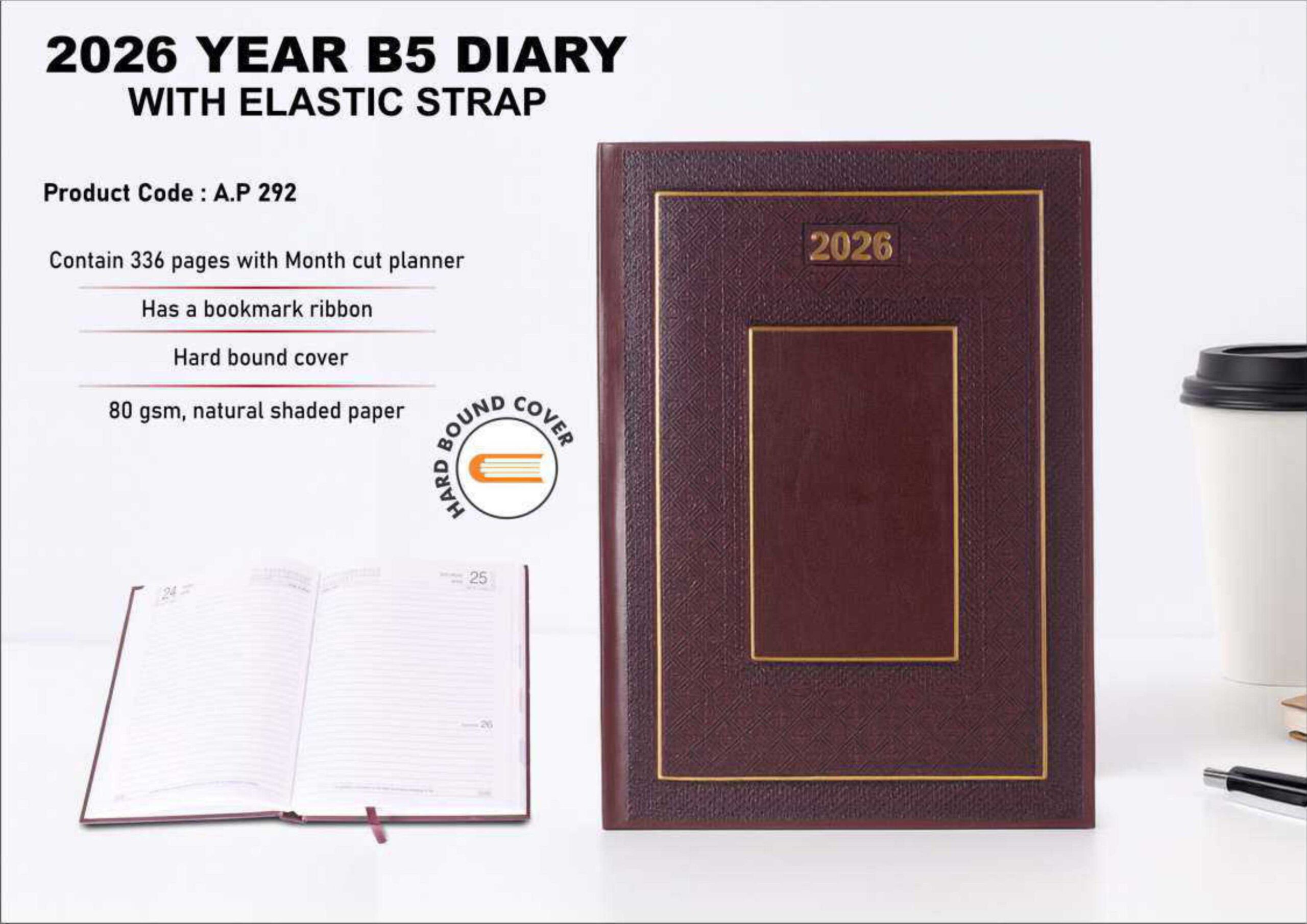 2026 B5 Diary With Elastic Strap – Hardbound Corporate Diary | Customized B5 Office Diary Wholesale