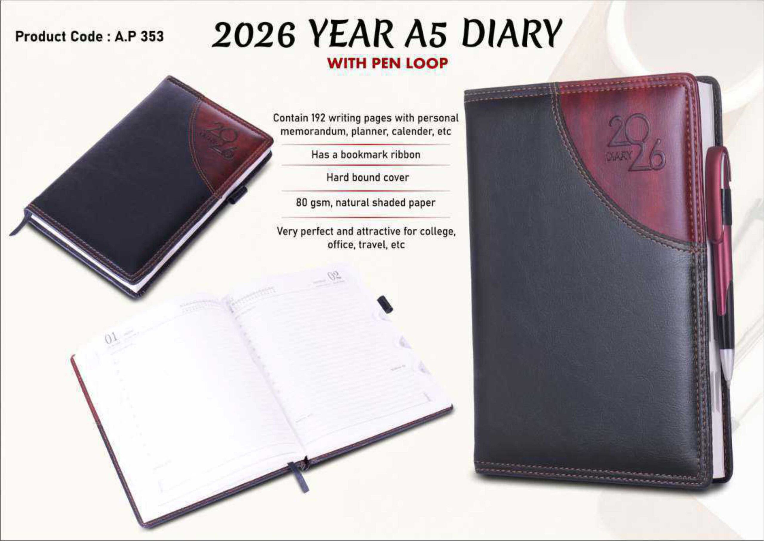 2026 A5 Diary With Pen Loop – Hardbound Office & Corporate Diary | Customized A5 Planner Diary Wholesale