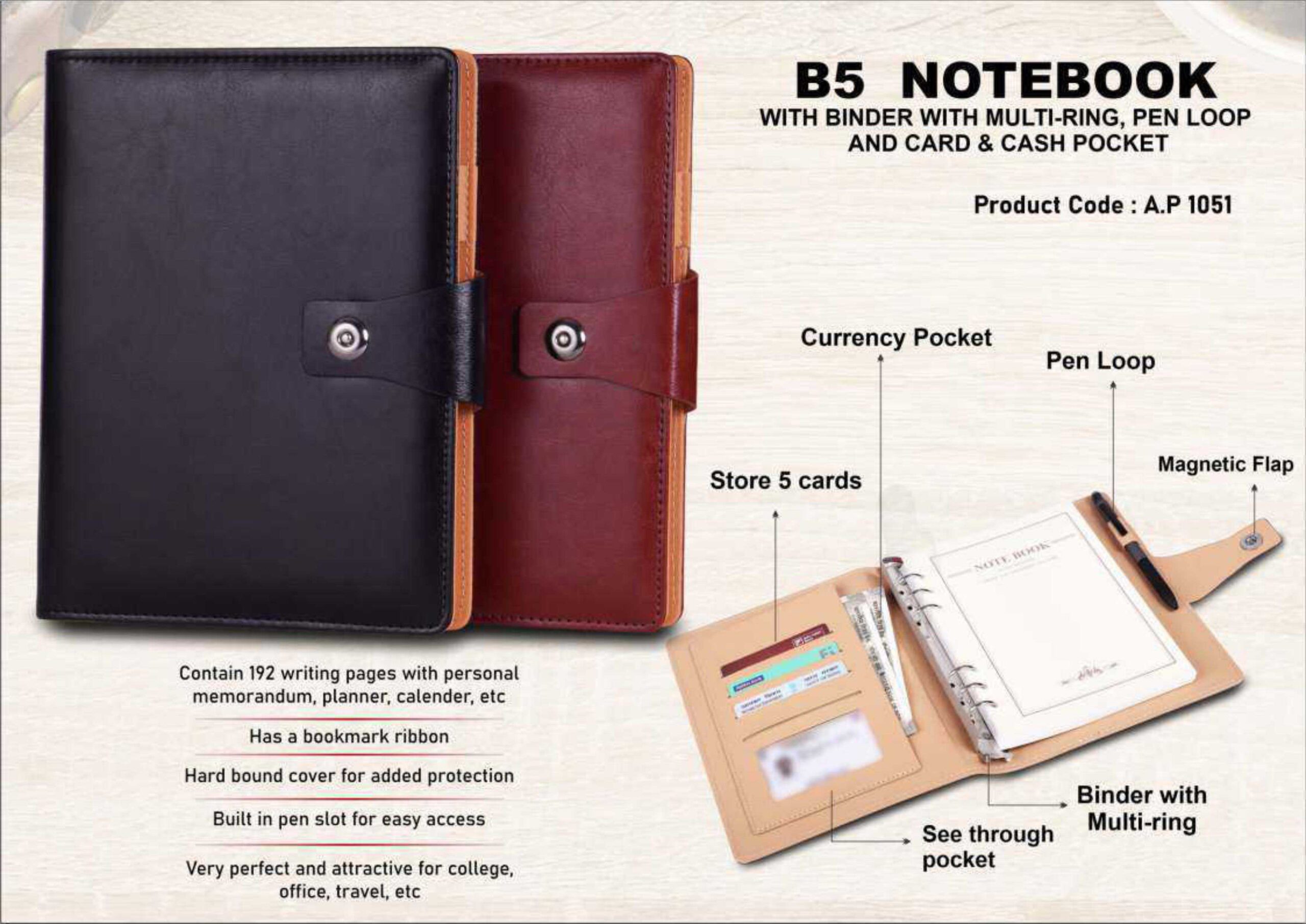 B5 Notebook with Multi-Ring Binder, Pen Loop & Card Pocket – Premium PU Leather Organizer