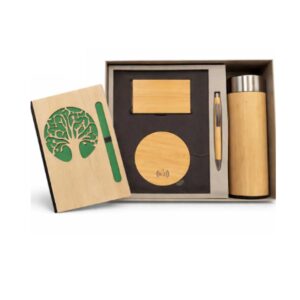 Premium 5-in-1 Event Giveaway Gift Sets – Customized Notebook, C Holder, Wireless Charger, Pen & Flask for Bulk Orders