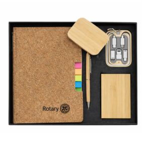 Gift Sets Online – Custom Cork & Bamboo Corporate Gift Set with Notebook, Card Holder, Pen & Charging Kit