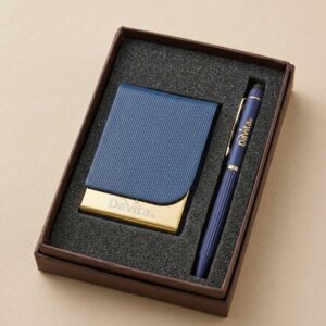 Customized Blue Pen & Card Holder Gift Set