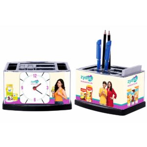 Branded Table Clock with Pen Holder