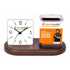 Corporate Promotional Table Clock with Pen Stand